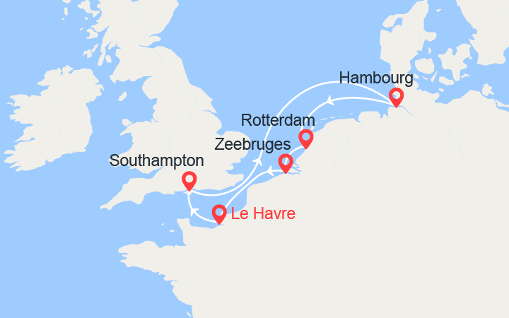 itinéraire croisière Europe du Nord : Angleterre, Hambourg, Rotterdam, Bruges 
