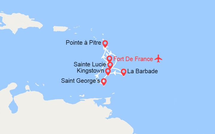 itinéraire croisière Caraïbes et Antilles : Antilles, Barbade, St Vincent & les Grenadines || Vols inclus 