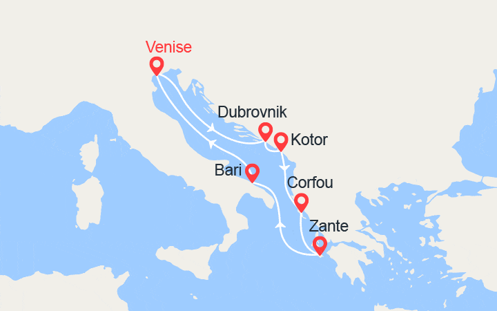itinéraire croisière Méditerranée Occidentale : Croatie, Monténégro, Iles Grecques 