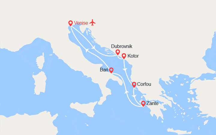 itinéraire croisière Méditerranée Occidentale : Croatie, Monténégro, Iles grecques II Vols Inclus 