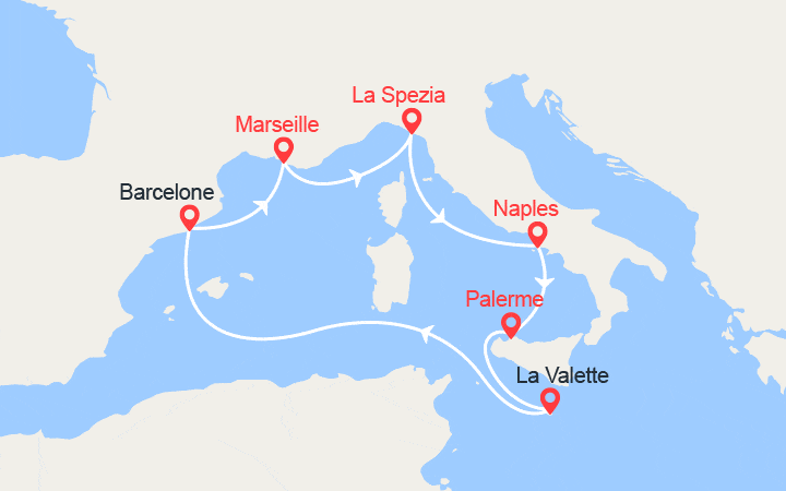 itinéraire croisière Méditerranée Occidentale : Espagne, Italie 