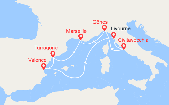 itinéraire croisière Méditerranée Occidentale : France, Espagne, Italie 