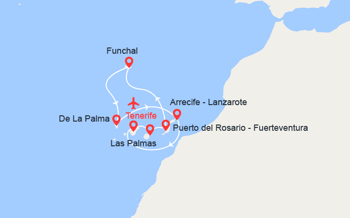 itinéraire croisière Canaries Madère : Gran Canaria, Fuerteventura, Madère, La Palma... | Vols inclus 