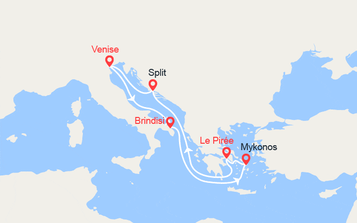 itinéraire croisière Méditerranée Orientale : Italie, Grèce, Croatie 