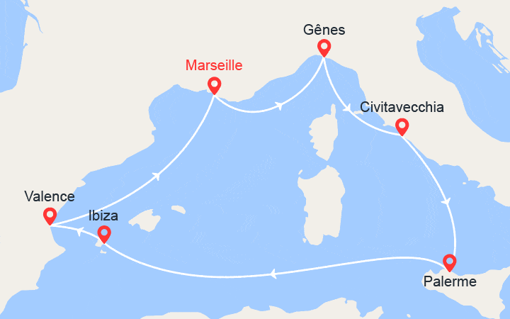 itinéraire croisière Méditerranée Occidentale : Italie, Ibiza, Espagne 