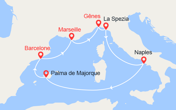 itinéraire croisière Méditerranée Occidentale : Italie, Majorque, Espagne, Provence 