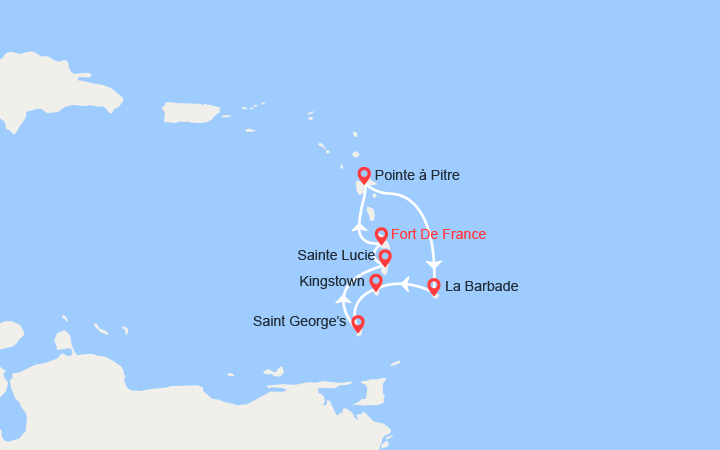 itinéraire croisière Caraïbes et Antilles : La Barbade, Grenadines, Grenade, Ste Lucie 