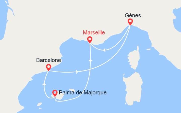 itinéraire croisière Iles Baléares : Majorque, Espagne, Italie 