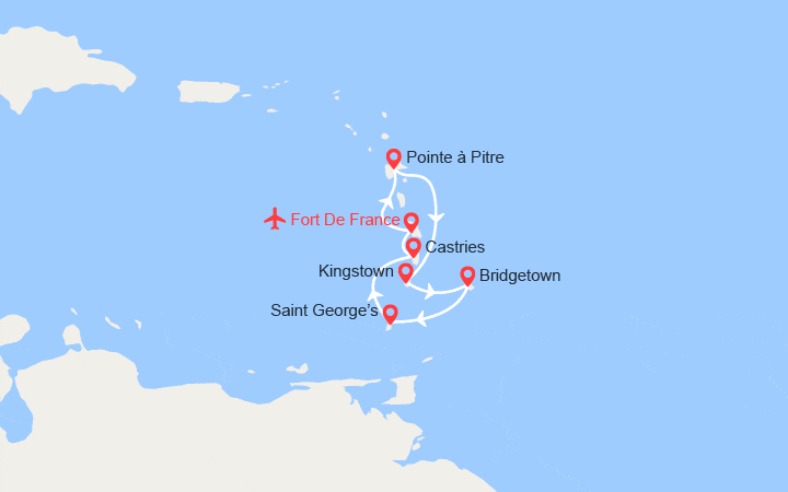 itinéraire croisière Caraïbes et Antilles : St Vincent, Barbade, Grenade, Ste Lucie || Vols inclus 