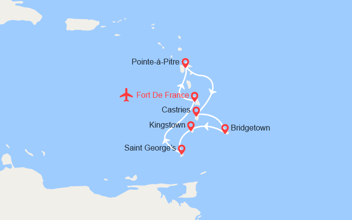 itinéraire croisière Caraïbes et Antilles : Ste Lucie, Barbade, St Vincent, Grenade || Vols inclus 